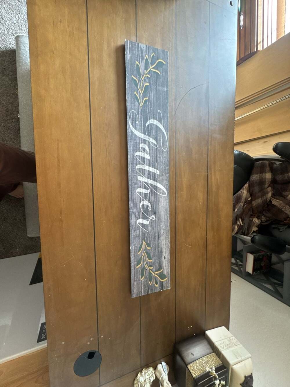 Rustic Wood Gather Sign with Leaf Accents